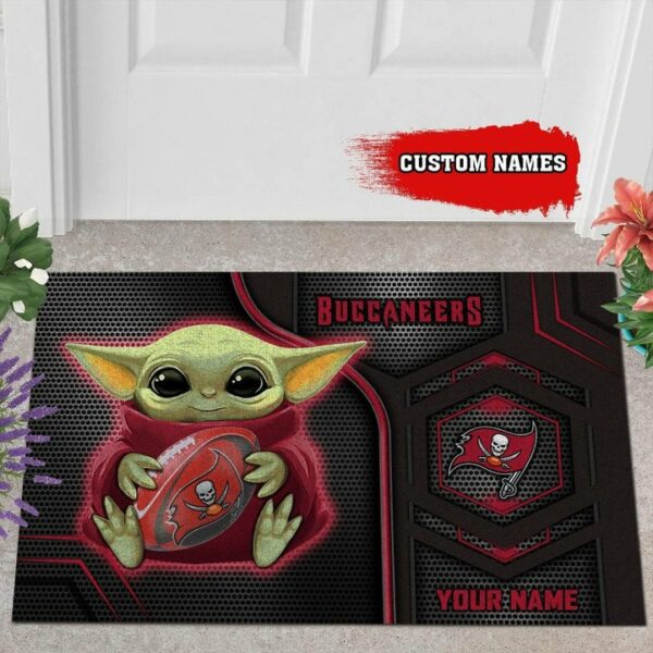 Tampa Bay Buccaneers 3D Doormats Nfl Baby Yoda Custom Name 02 Dttdmat070429